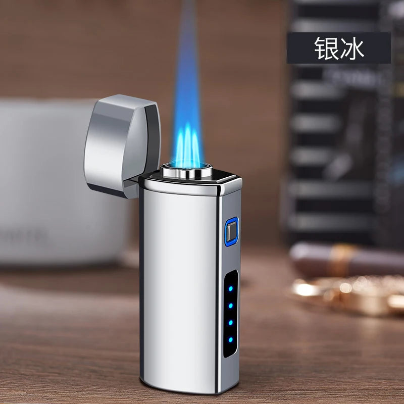 Metal USB Triple Torch Transom LED Jet Cigar Lighter Three Nozzle Turbo Windproof Cigar Lighter Smoking Accessories Men‘S Gift