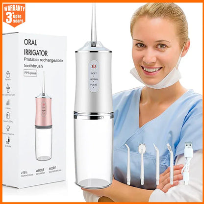 Oral Irrigator Portable Dental Water Flosser USB Rechargeable Water Jet Floss Tooth Pick 4 Jet Tip 220Ml 3 Modes IPX7 1400Rpm