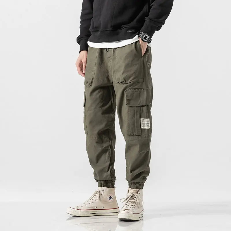 Cargo Pants Men Streetwear Hip Hop Pants Mens Joggers Pants Casual Harem Ankle Length Trousers Elastic Waist Black Army Green