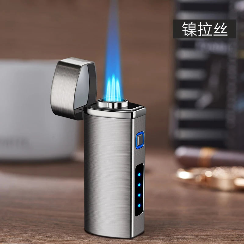 Metal USB Triple Torch Transom LED Jet Cigar Lighter Three Nozzle Turbo Windproof Cigar Lighter Smoking Accessories Men‘S Gift