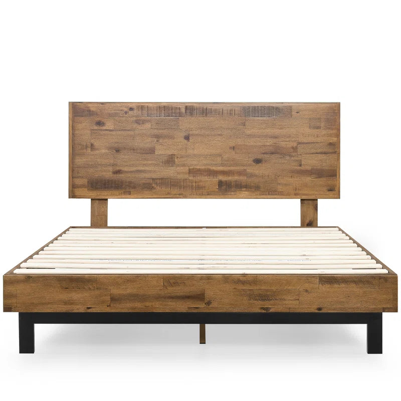 Industrial Modern Solid Wood Platform Bed with Adjustable Headboard