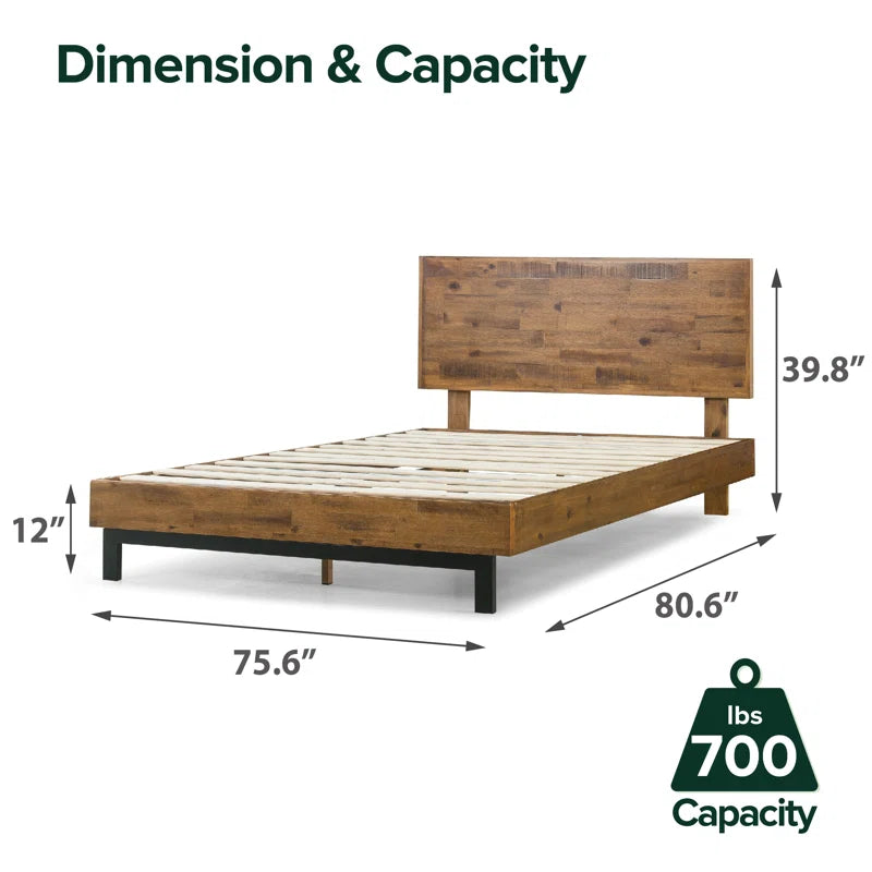 Industrial Modern Solid Wood Platform Bed with Adjustable Headboard