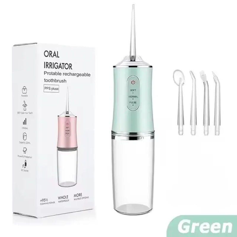 Oral Irrigator Portable Dental Water Flosser USB Rechargeable Water Jet Floss Tooth Pick 4 Jet Tip 220Ml 3 Modes IPX7 1400Rpm