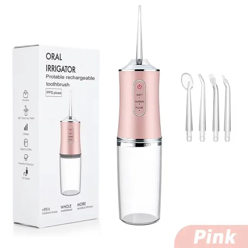 Oral Irrigator Portable Dental Water Flosser USB Rechargeable Water Jet Floss Tooth Pick 4 Jet Tip 220Ml 3 Modes IPX7 1400Rpm