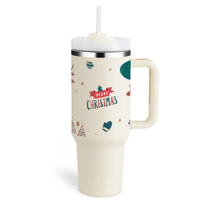 Christmas Thermal Mug 40Oz Straw Coffee Insulation Cup with Handle Portable Car Stainless Steel Water Bottle Largecapacity Travel BPA Free Thermal Mug