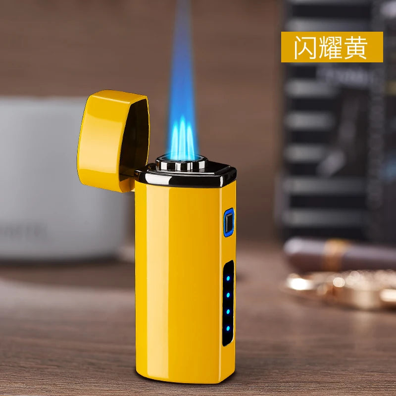 Metal USB Triple Torch Transom LED Jet Cigar Lighter Three Nozzle Turbo Windproof Cigar Lighter Smoking Accessories Men‘S Gift