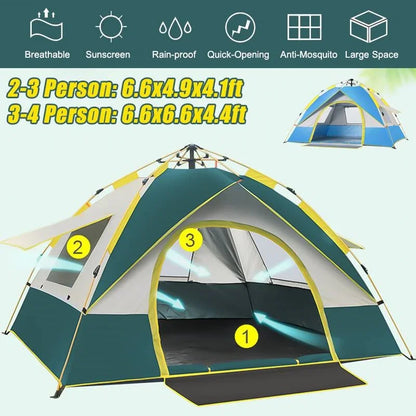 Travel Family Rainproof Windproof 1-4 Person Fully Automatic Tent Camping Sunshade Awning Shelter Beach Easy Open Hiking Tents