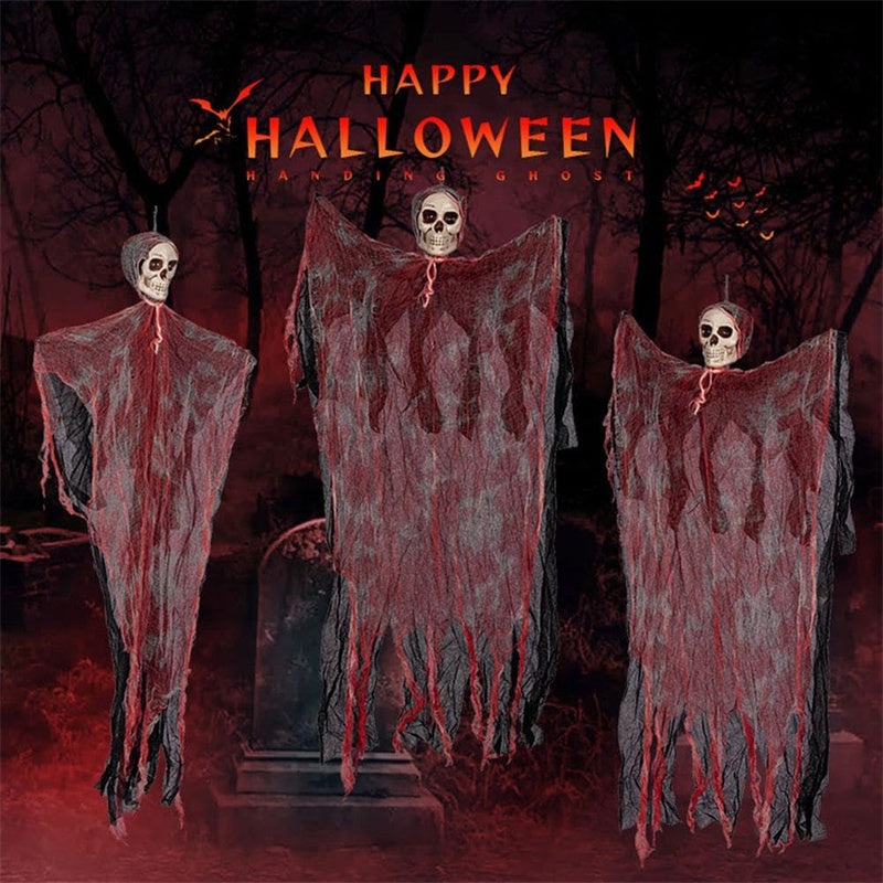 Halloween Hanging Ghost Pendant Dyed Blood Horror Skull Pendants for Halloween Party Patio Lawn Window House Decoration