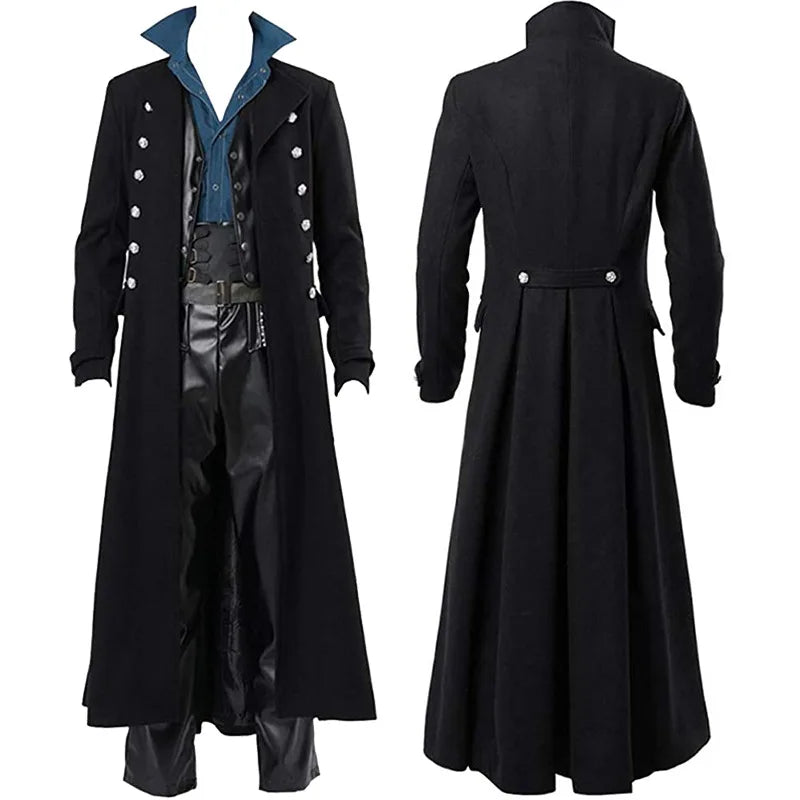 Mens Steampunk Medieval Tailcoat Long Jacket Retro Gothic Victorian Frock Coat Uniform Halloween Cosplay Costume Abrigo Hombre