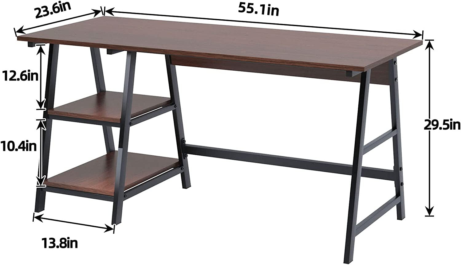 55Inch Desk Computer Desk with Shelf Office Desk Computer Workstation Trestle Desk PC Desk (Red Walnut, 55 Inches)