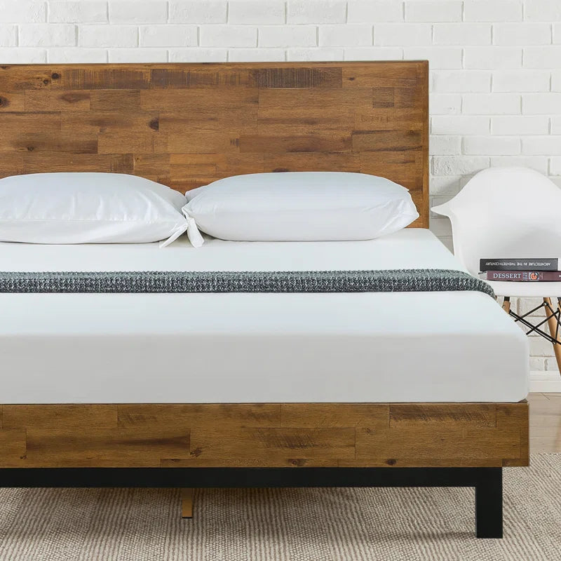 Industrial Modern Solid Wood Platform Bed with Adjustable Headboard