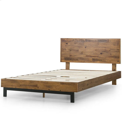 Industrial Modern Solid Wood Platform Bed with Adjustable Headboard