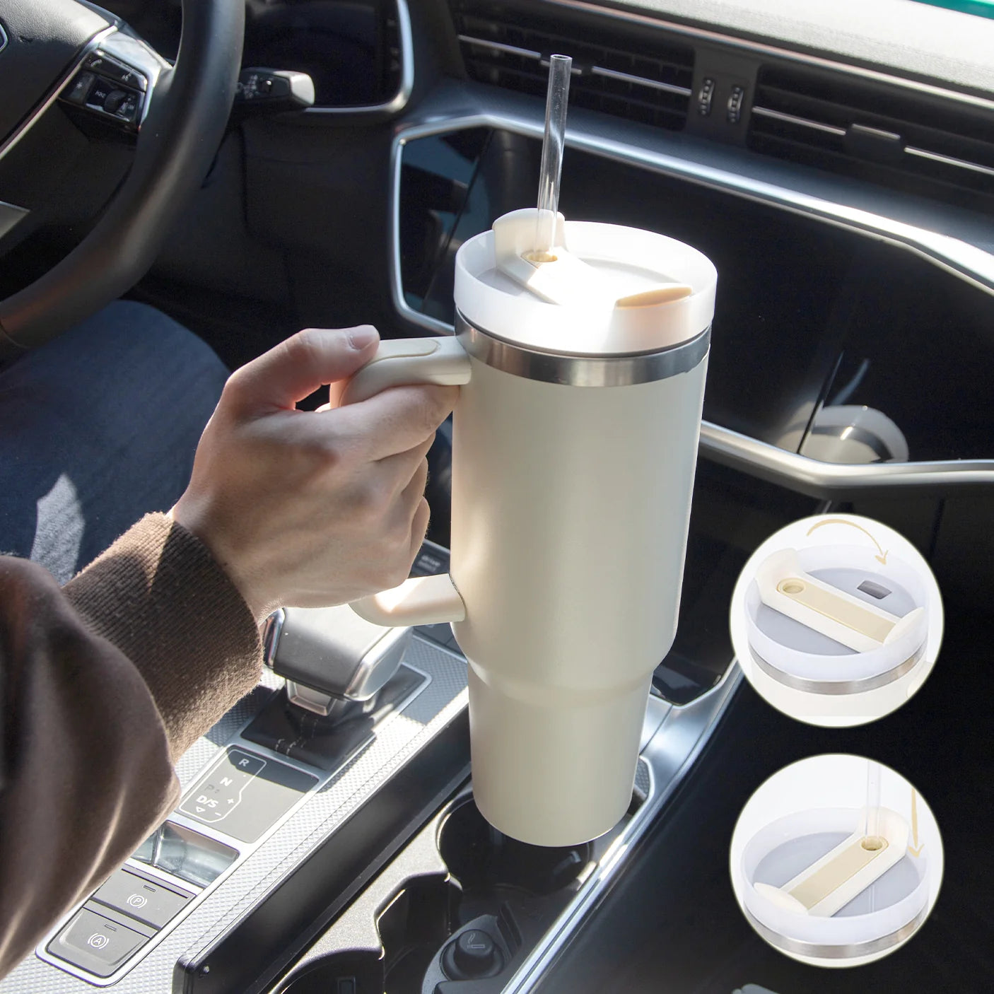 Christmas Thermal Mug 40Oz Straw Coffee Insulation Cup with Handle Portable Car Stainless Steel Water Bottle Largecapacity Travel BPA Free Thermal Mug