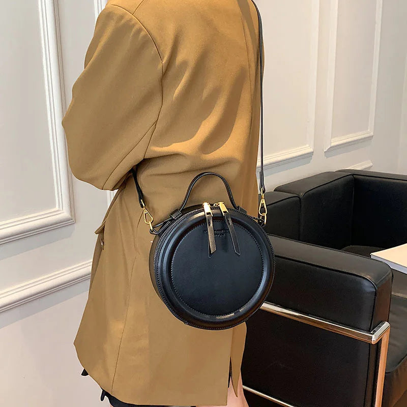 Round Leather Crossbody Bags For Women Luxury High Quality Handbags Women Bags Designer Shoulder Bag Female Retro Clutch Purses