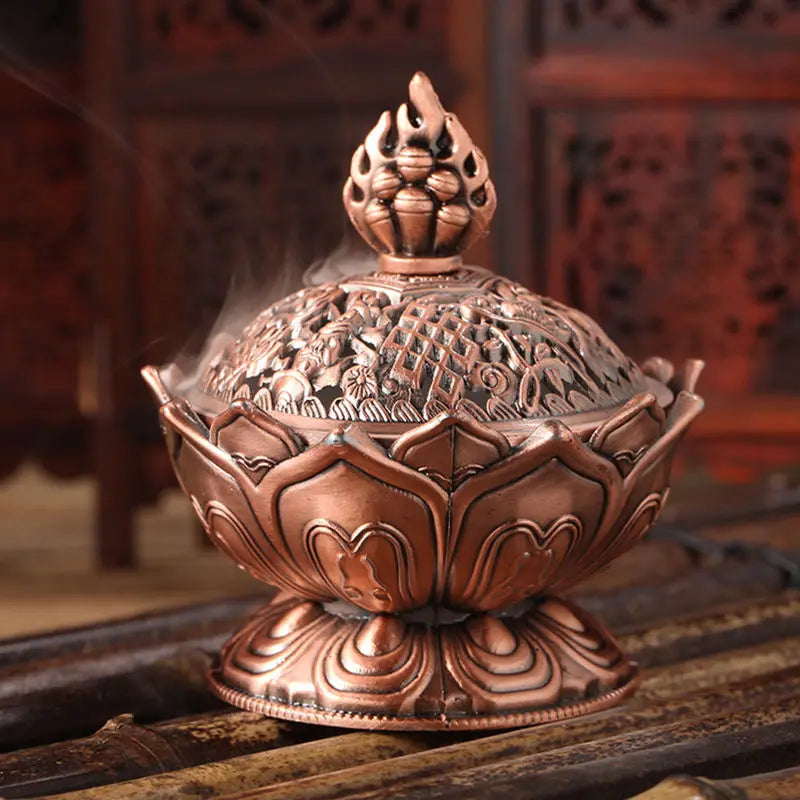 1Pc Holy Tibetan Lotus Incense Burner Alloy Bronze Mini Incense Burner Incensory Metal Craft Home Decor 7.8*7.2*6.0cm