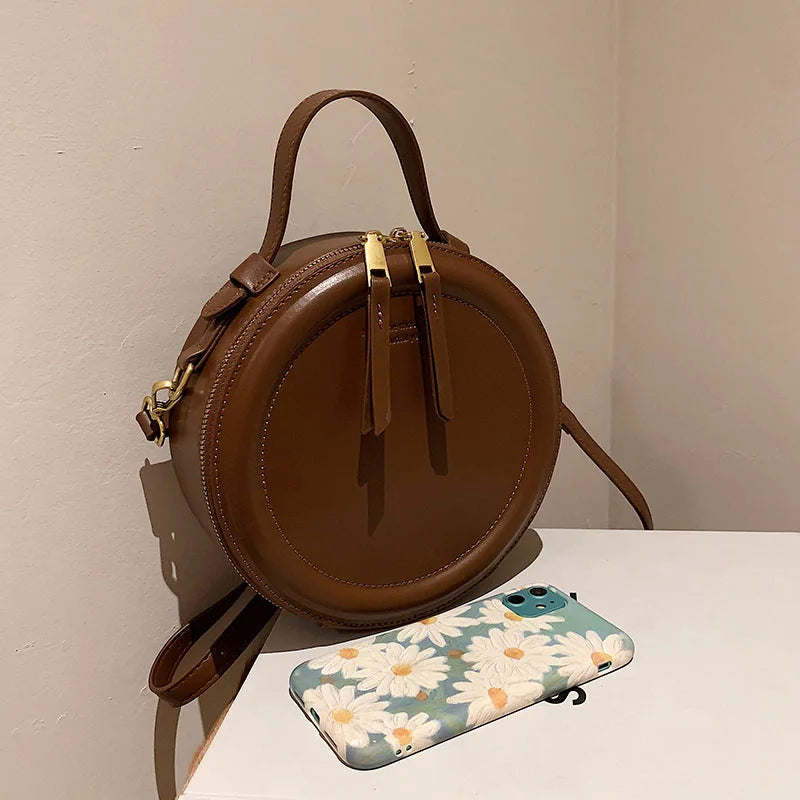 Round Leather Crossbody Bags For Women Luxury High Quality Handbags Women Bags Designer Shoulder Bag Female Retro Clutch Purses