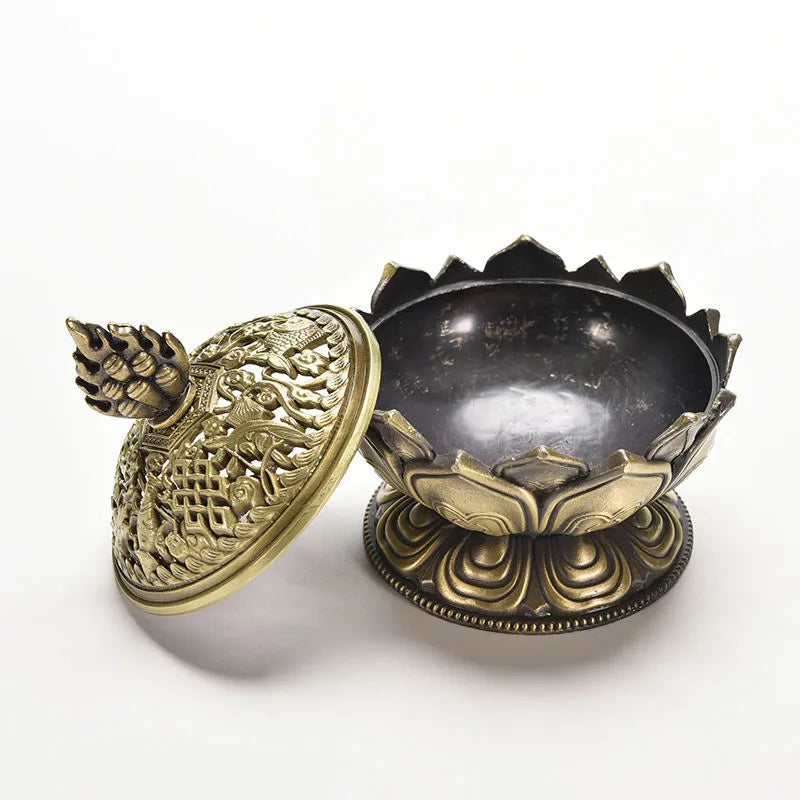 1Pc Holy Tibetan Lotus Incense Burner Alloy Bronze Mini Incense Burner Incensory Metal Craft Home Decor 7.8*7.2*6.0cm