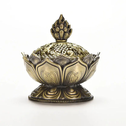 1Pc Holy Tibetan Lotus Incense Burner Alloy Bronze Mini Incense Burner Incensory Metal Craft Home Decor 7.8*7.2*6.0cm