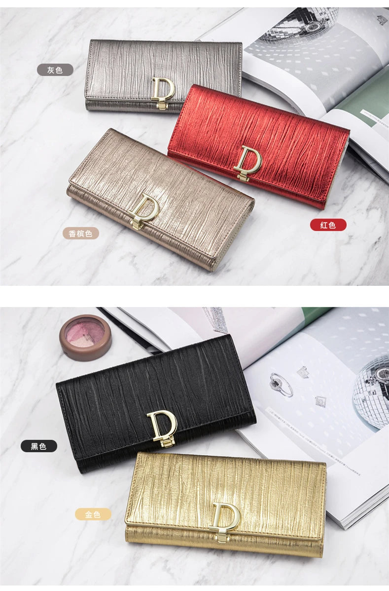 2024 New Design Women Wallets Fashion Long Phone Purse Luxury Genuine Leather Ladies Card Holder Stripe Wallet Cartera de mujer