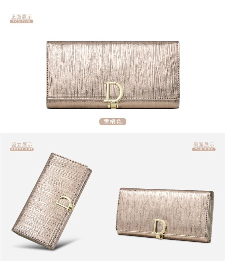 2024 New Design Women Wallets Fashion Long Phone Purse Luxury Genuine Leather Ladies Card Holder Stripe Wallet Cartera de mujer