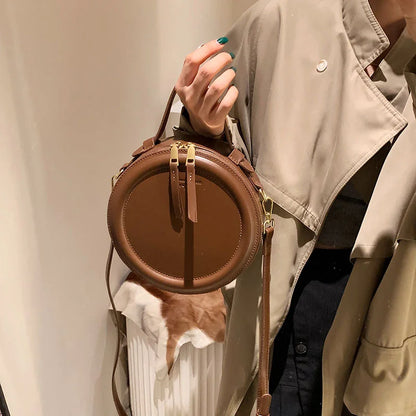 Round Leather Crossbody Bags For Women Luxury High Quality Handbags Women Bags Designer Shoulder Bag Female Retro Clutch Purses