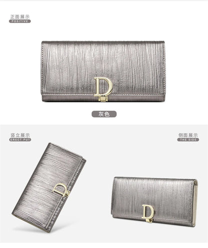 2024 New Design Women Wallets Fashion Long Phone Purse Luxury Genuine Leather Ladies Card Holder Stripe Wallet Cartera de mujer