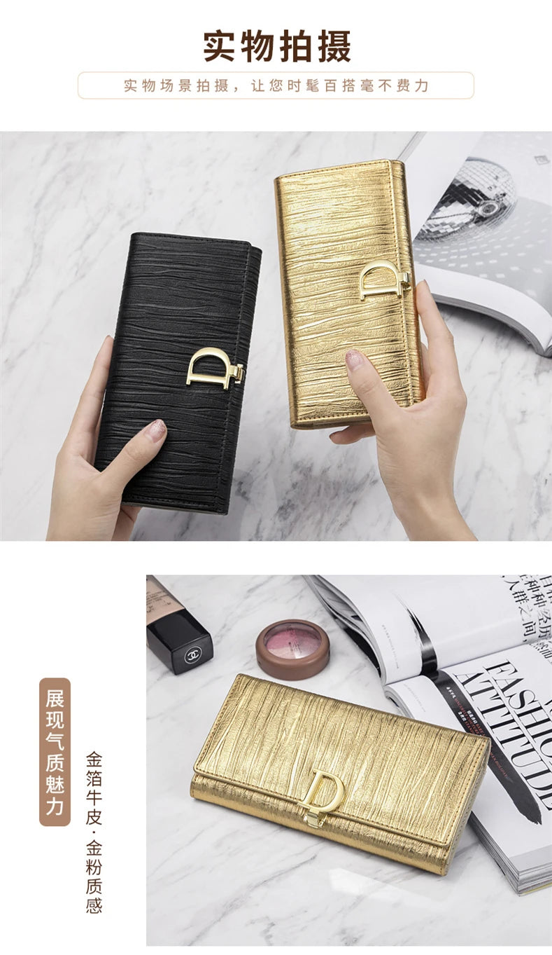 2024 New Design Women Wallets Fashion Long Phone Purse Luxury Genuine Leather Ladies Card Holder Stripe Wallet Cartera de mujer