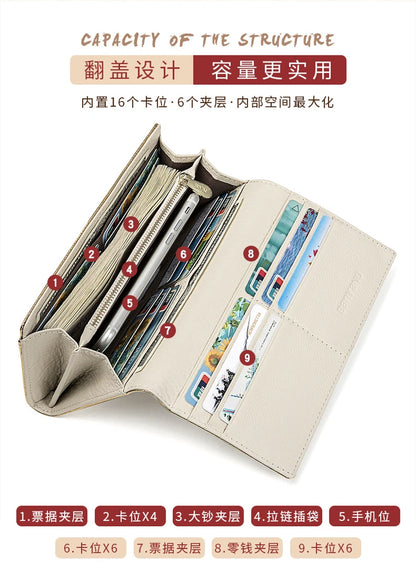 2024 New Design Women Wallets Fashion Long Phone Purse Luxury Genuine Leather Ladies Card Holder Stripe Wallet Cartera de mujer