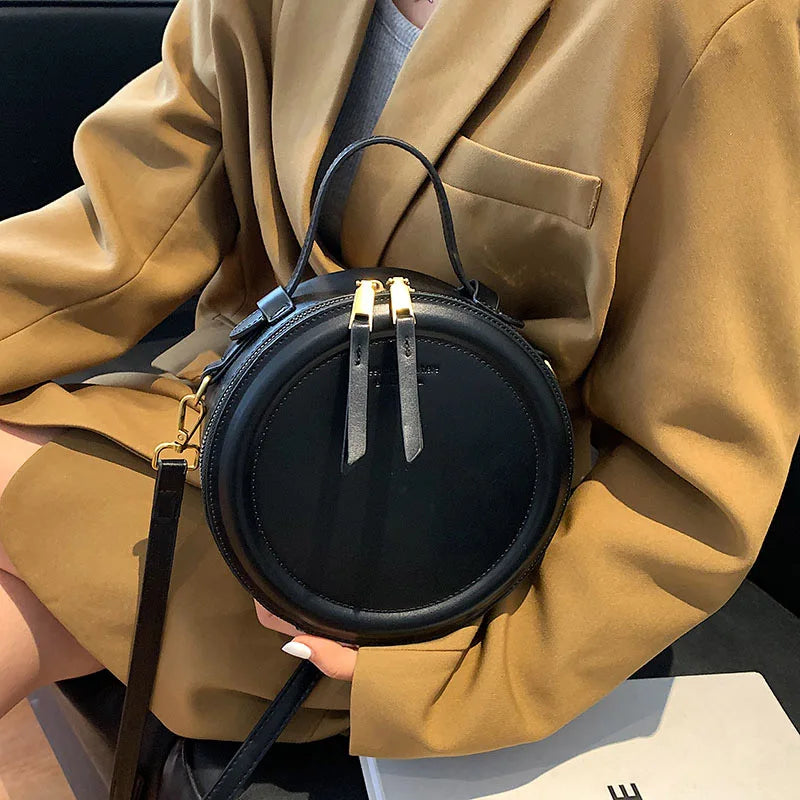 Round Leather Crossbody Bags For Women Luxury High Quality Handbags Women Bags Designer Shoulder Bag Female Retro Clutch Purses