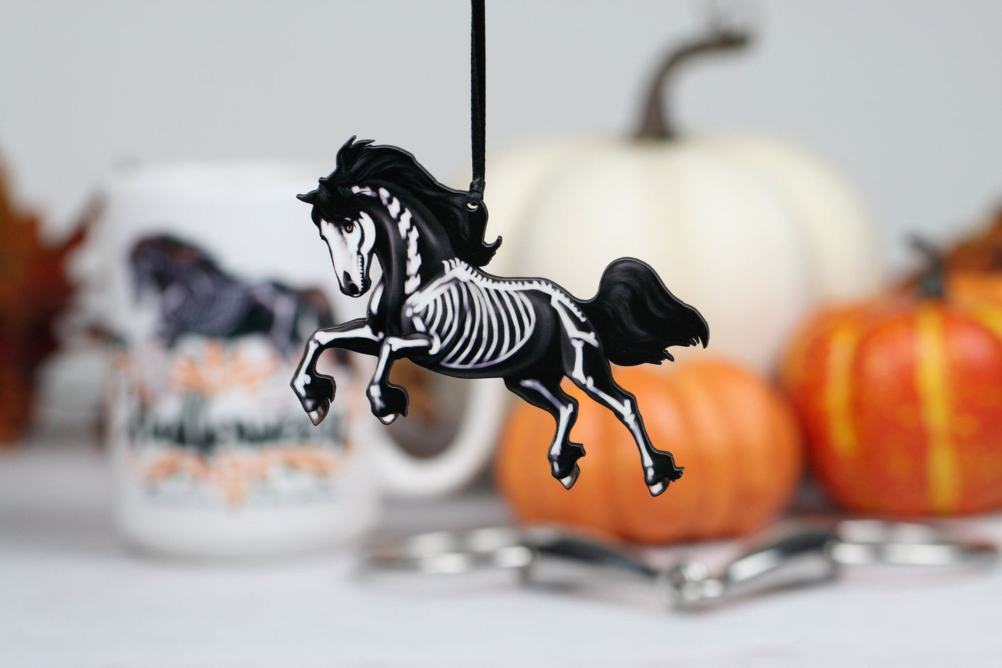 Halloween Horse Ornament - Black Friesian Skeleton