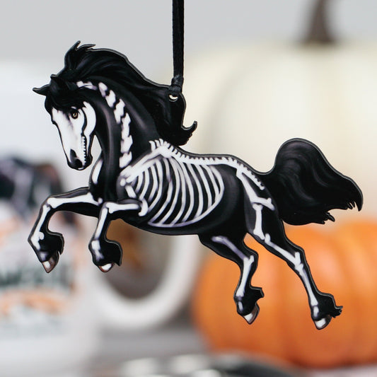 Halloween Horse Ornament - Black Friesian Skeleton