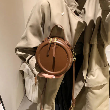 Round Leather Crossbody Bags For Women Luxury High Quality Handbags Women Bags Designer Shoulder Bag Female Retro Clutch Purses