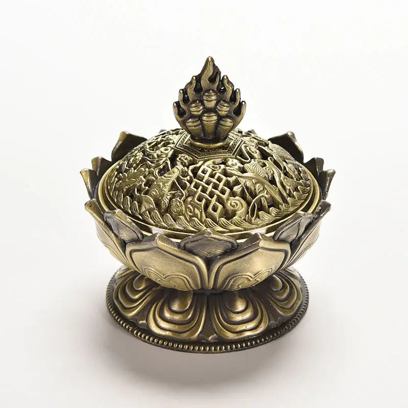 1Pc Holy Tibetan Lotus Incense Burner Alloy Bronze Mini Incense Burner Incensory Metal Craft Home Decor 7.8*7.2*6.0cm