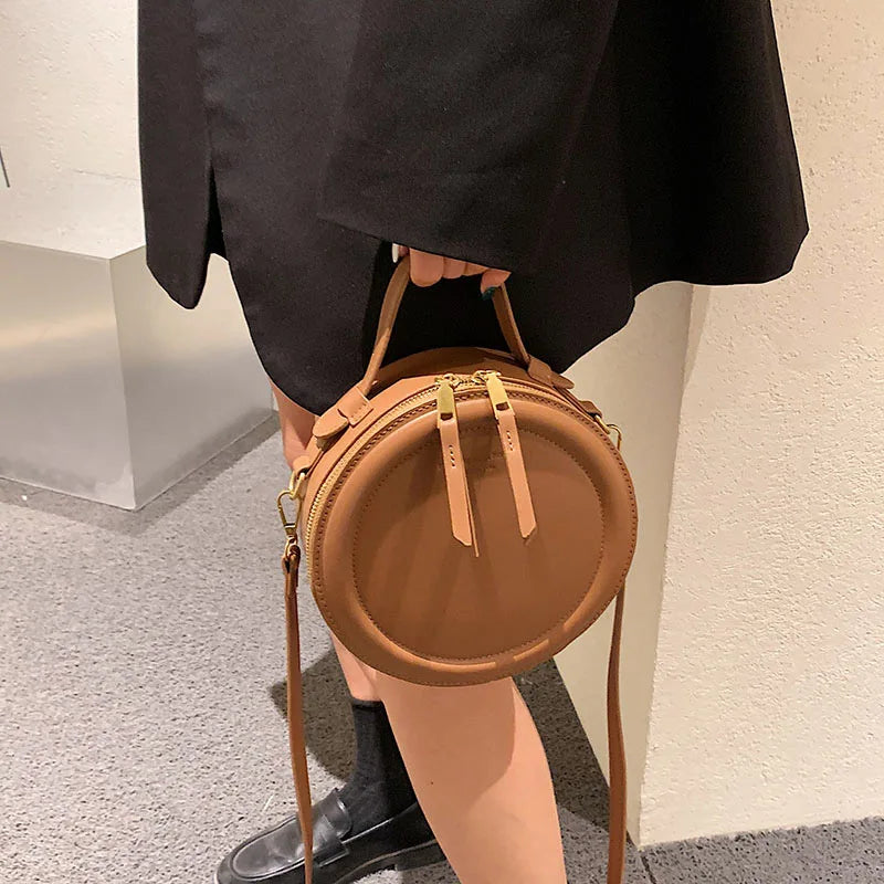 Round Leather Crossbody Bags For Women Luxury High Quality Handbags Women Bags Designer Shoulder Bag Female Retro Clutch Purses