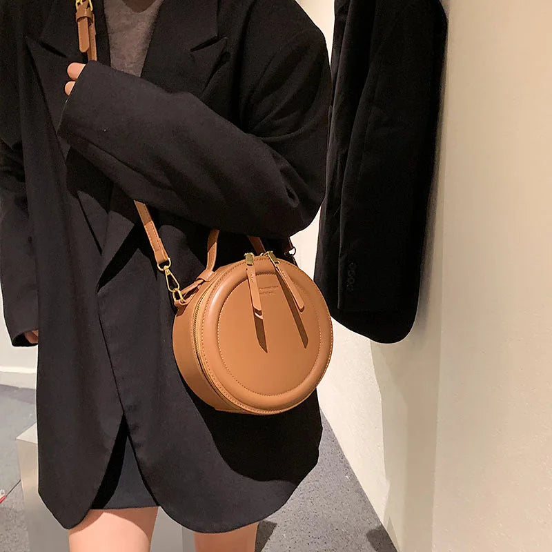 Round Leather Crossbody Bags For Women Luxury High Quality Handbags Women Bags Designer Shoulder Bag Female Retro Clutch Purses