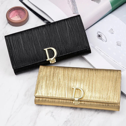 2024 New Design Women Wallets Fashion Long Phone Purse Luxury Genuine Leather Ladies Card Holder Stripe Wallet Cartera de mujer