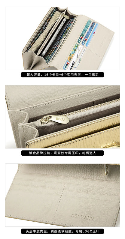 2024 New Design Women Wallets Fashion Long Phone Purse Luxury Genuine Leather Ladies Card Holder Stripe Wallet Cartera de mujer