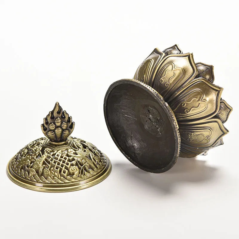 1Pc Holy Tibetan Lotus Incense Burner Alloy Bronze Mini Incense Burner Incensory Metal Craft Home Decor 7.8*7.2*6.0cm