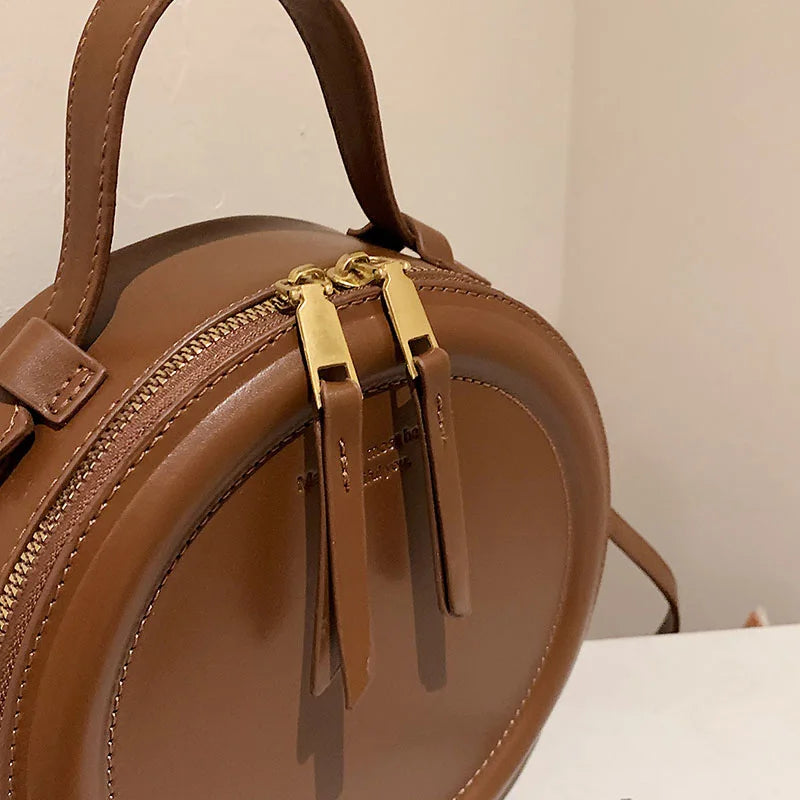 Round Leather Crossbody Bags For Women Luxury High Quality Handbags Women Bags Designer Shoulder Bag Female Retro Clutch Purses