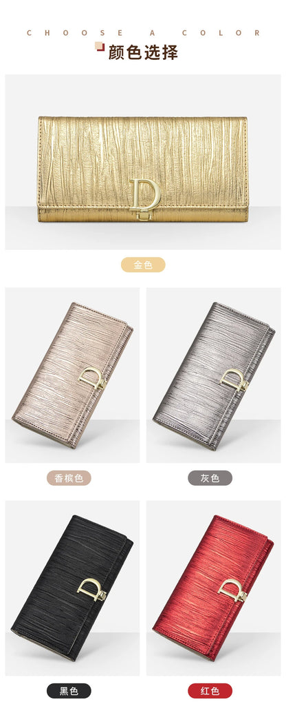 2024 New Design Women Wallets Fashion Long Phone Purse Luxury Genuine Leather Ladies Card Holder Stripe Wallet Cartera de mujer