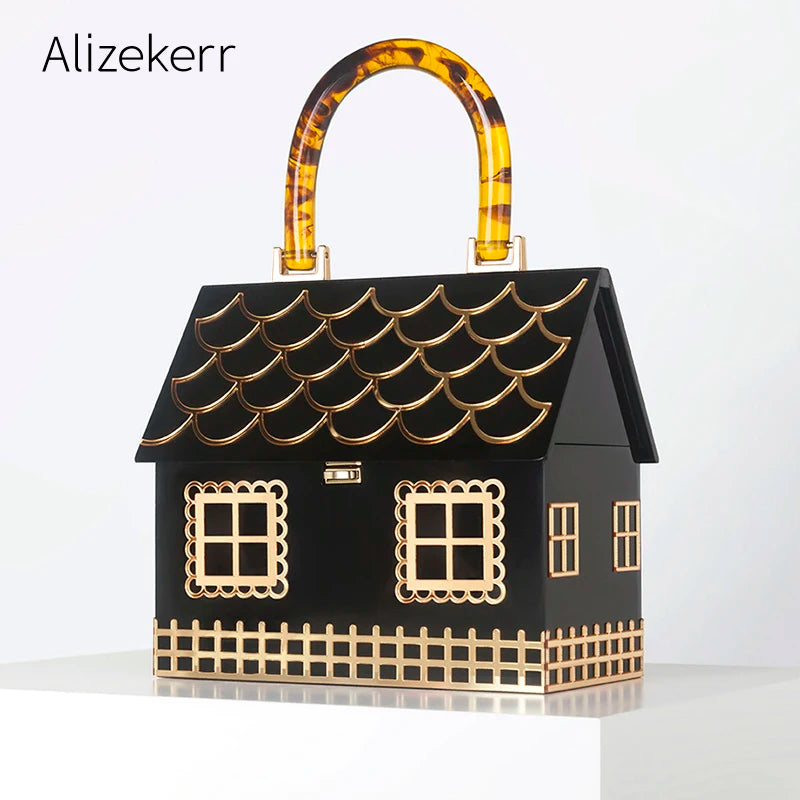 Alizekerr Acrylic Box Evening Clutch Bags Women Luxury Designer  Acrylic Handle House Shaped Purses And Handbags Wedding Party