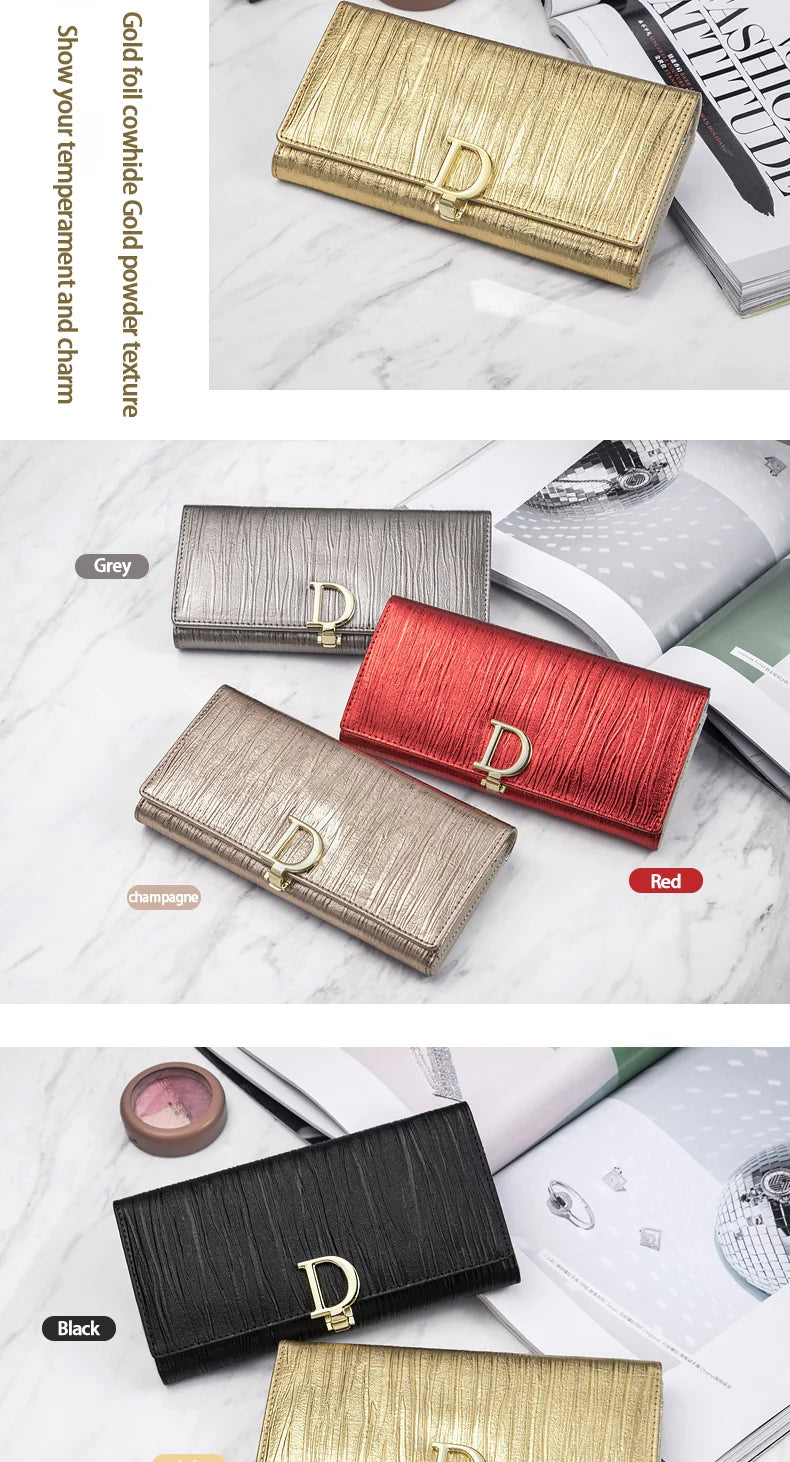 New Genuine Leather Women's Wallet Fashion Card Wallet Luxury Designer Clutch Large Capacity with Mobile Phone Bag