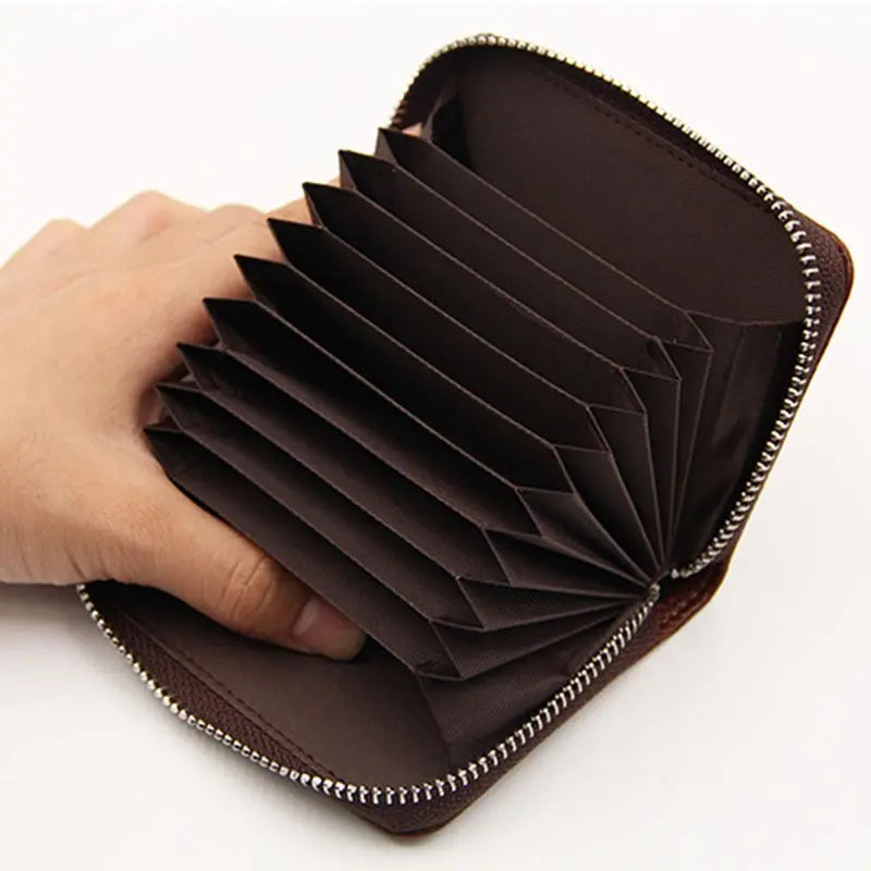 Genuine Leather Men Women Card Holder Small Zipper Wallet Solid Coin Purse Accordion Design rfid ID Business Credit Card Bags