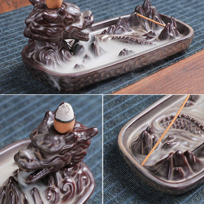 Backflow Incense Burner Ceramic Purple Sand Incense Stove Zen Buddhist Hand Incense Stick Holder Home Office Decoration Ornament