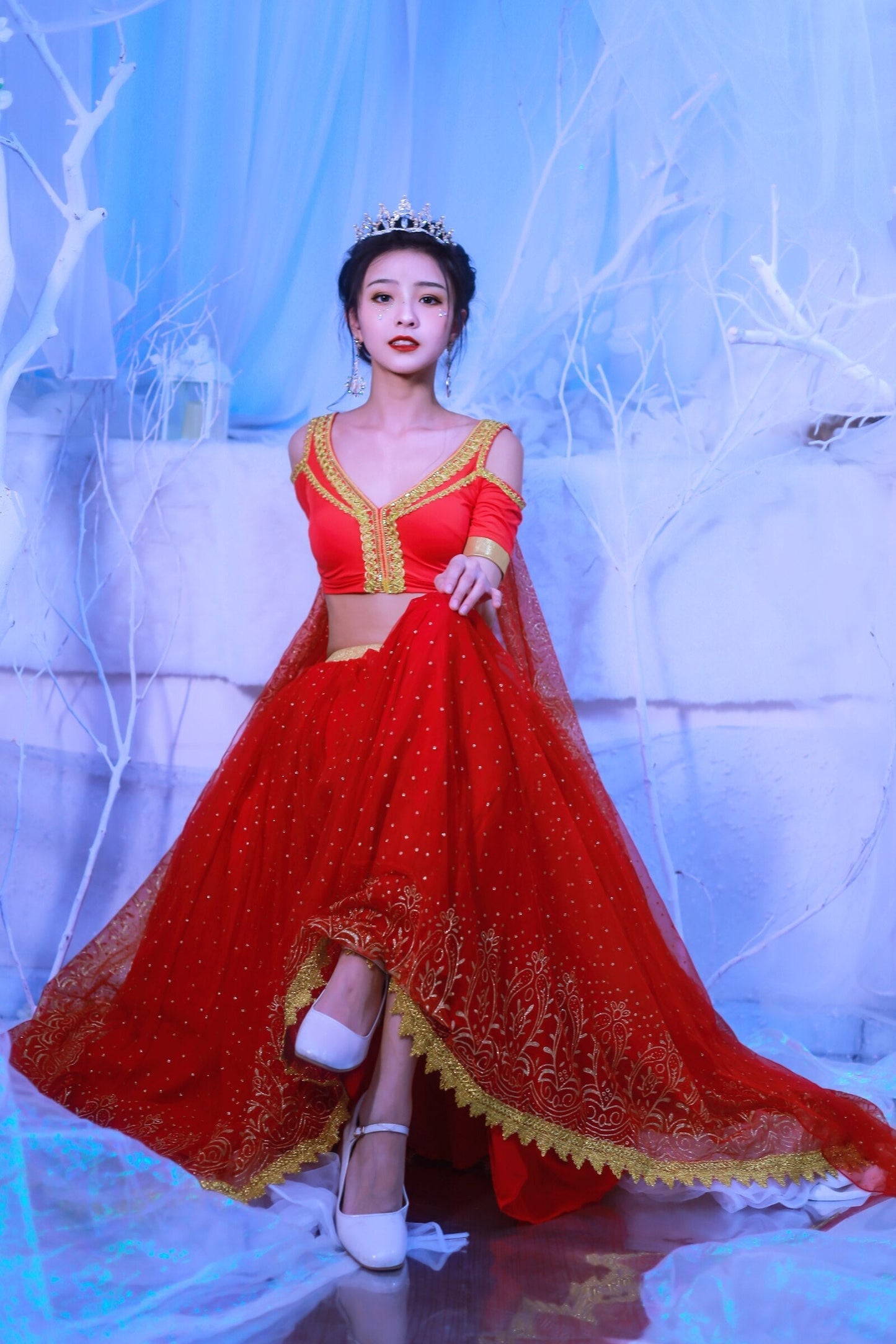 Elsa Princess Costume Belly Dance Outfit Party Cosplay Red