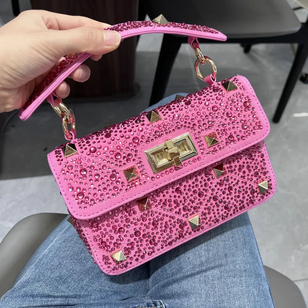 New Fashion Women Diamond Soft Leather Rivet Handbags Chain Bag Designer Shoulder Bags Luxury Woman Messenger Bags Tote 2024 Ins