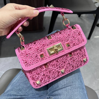 New Fashion Women Diamond Soft Leather Rivet Handbags Chain Bag Designer Shoulder Bags Luxury Woman Messenger Bags Tote 2024 Ins