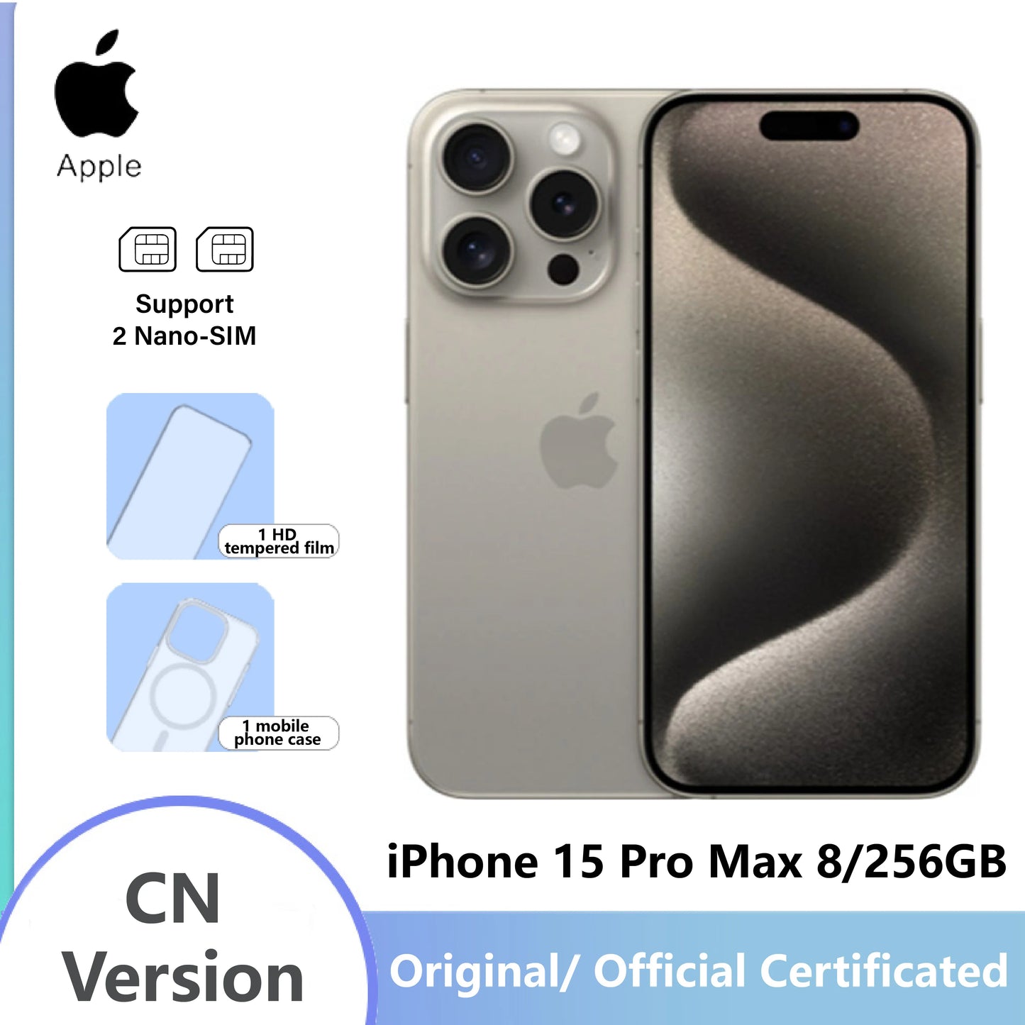 Original Smartphone 99% New Apple Iphone 15 Pro Max 6.7" OLED Display 48MP Camera,Dual SIM 4422mAh Battery(Renewed Premium)