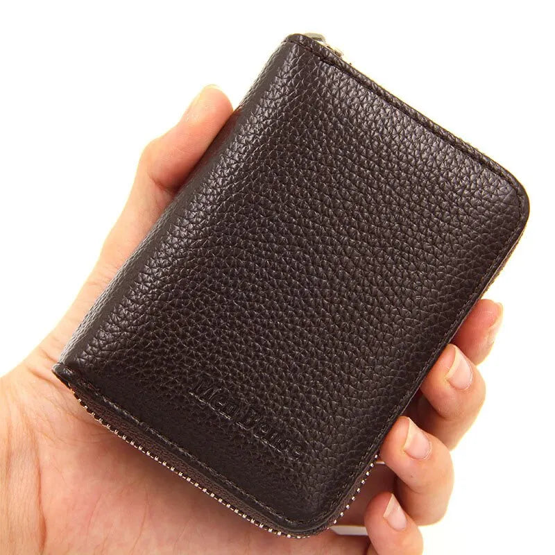 Genuine Leather Men Women Card Holder Small Zipper Wallet Solid Coin Purse Accordion Design rfid ID Business Credit Card Bags