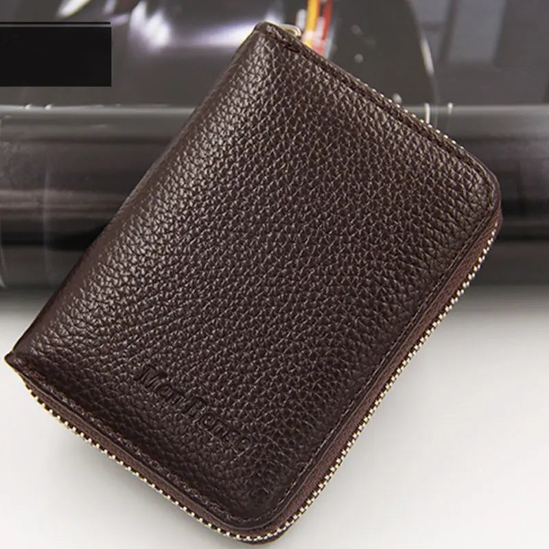 Genuine Leather Men Women Card Holder Small Zipper Wallet Solid Coin Purse Accordion Design rfid ID Business Credit Card Bags